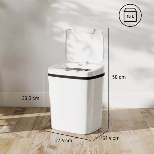 15L Sensor Bin, Automatic Touchless Kitchen Bin, Easy Clean, Battery Operated For Home Office, Bedroom, Bathroom, White-My Home Valley